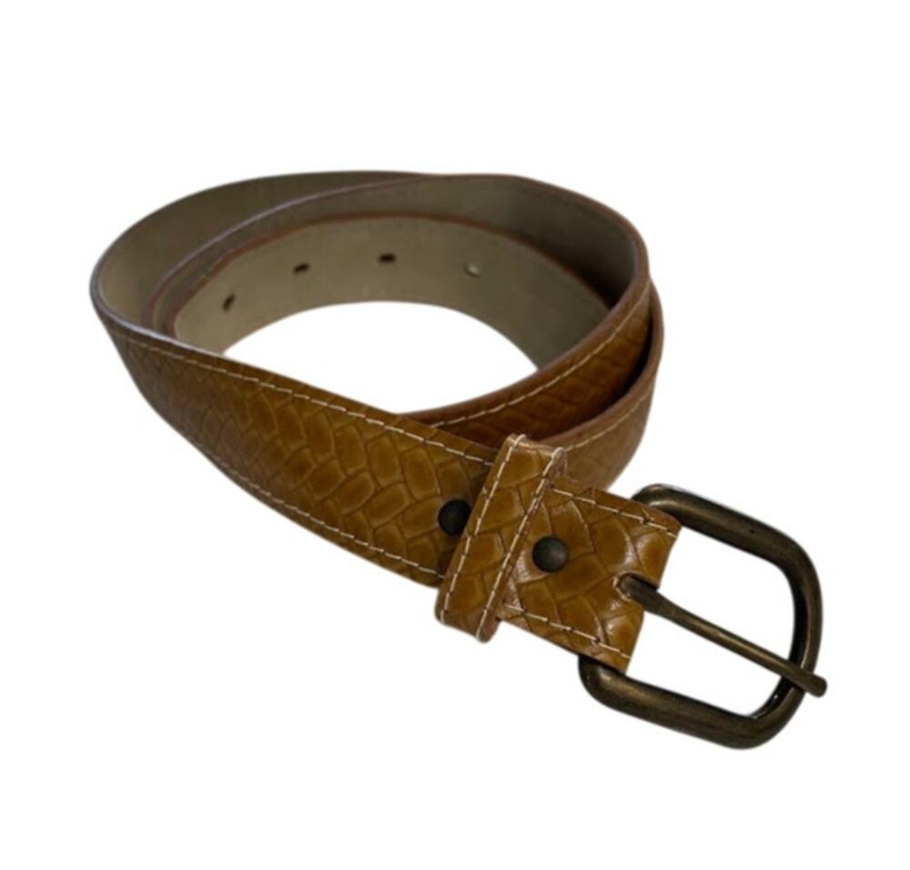 Womens Camel Tan Textured Leather Belt VTG Buckle Size Small Honey Brown Belt
